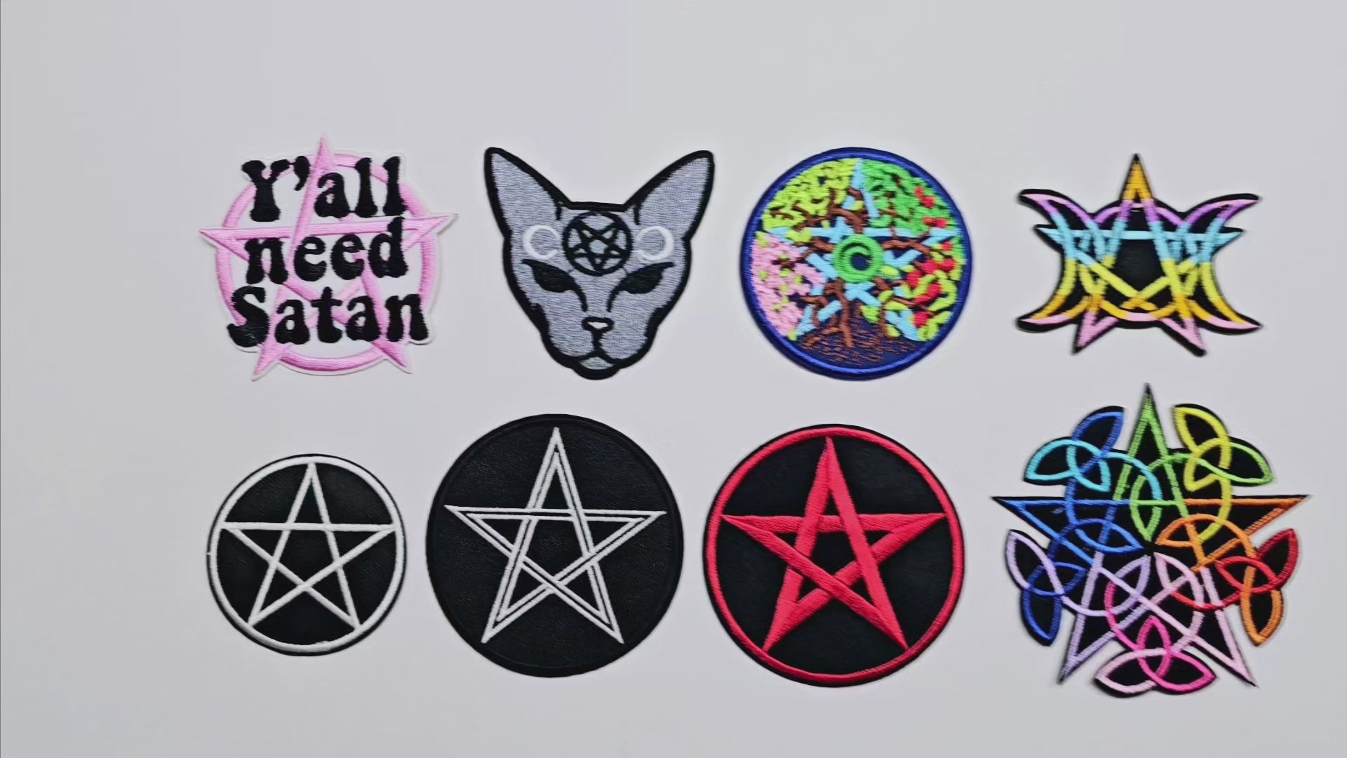 Embroided Patch, Iron on, Glue, Craft supply, Embroidery, Fabric, pentagram, pentacle, satan, cat, elements, seasons, moon, goddess, wicca, celtic, multicolor