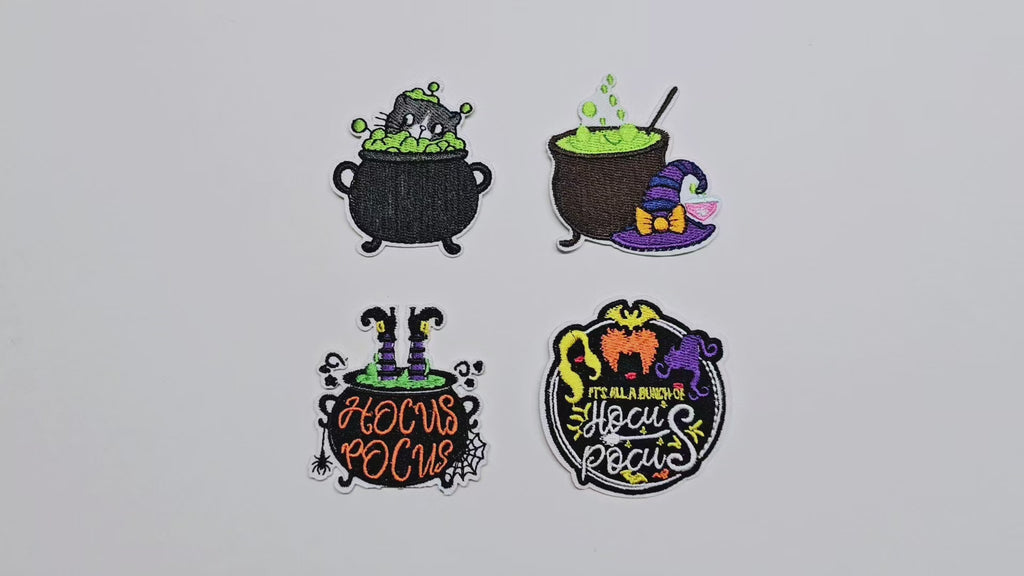 Embroided Patch, Iron on, Glue, Craft supply, Embroidery, Fabric, Gothic, Halloween, spooky, Witch, Cauldron, Cat, hat