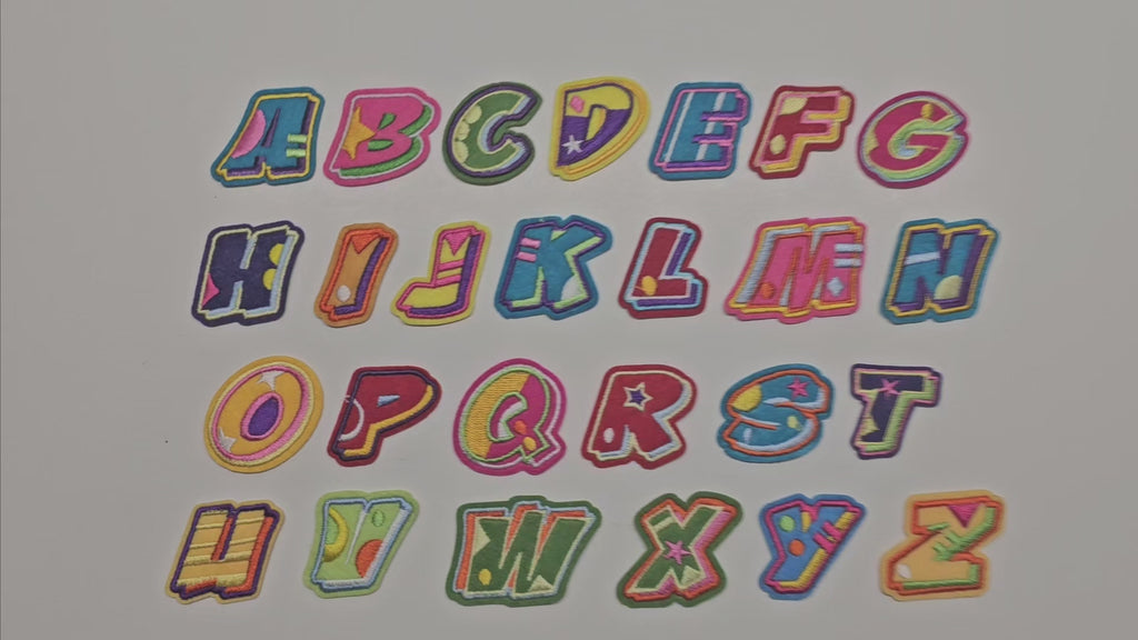 Embroided Patch, Iron on, Glue, Craft supply, Embroidery, Fabric, Letters, Alphabet, multicolored, 90s, retro, italic