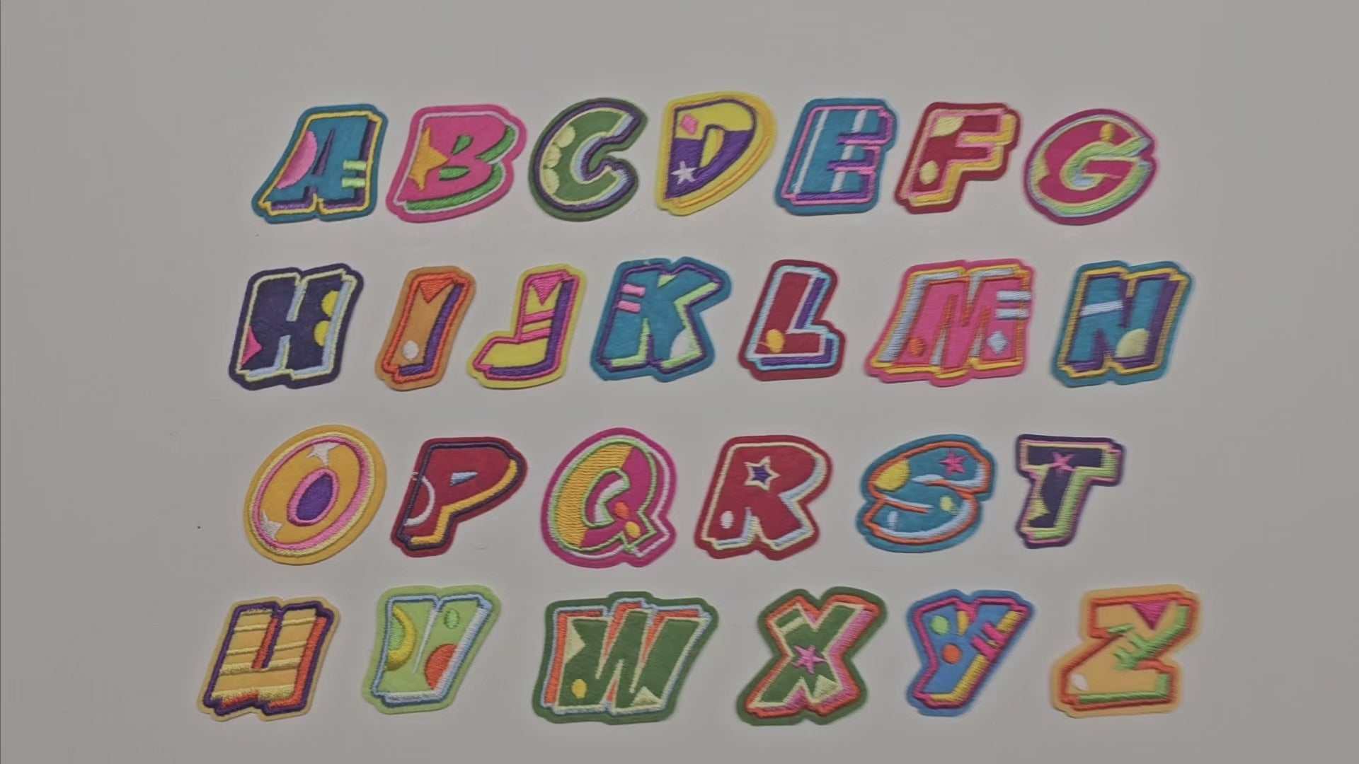 Embroided Patch, Iron on, Glue, Craft supply, Embroidery, Fabric, Letters, Alphabet, multicolored, 90s, retro, italic