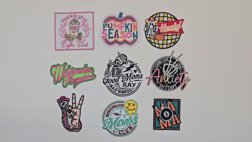 Embroided Patch, Iron on, Glue, Craft supply, Embroidery, Fabric, Meme, funny, Quote, Pumpkin, Spice, Season, Howdy, Watermelon, moonshine, good mom, bad words, Anxiety, Peace, Disco ball, Overstimulated, moms, mama