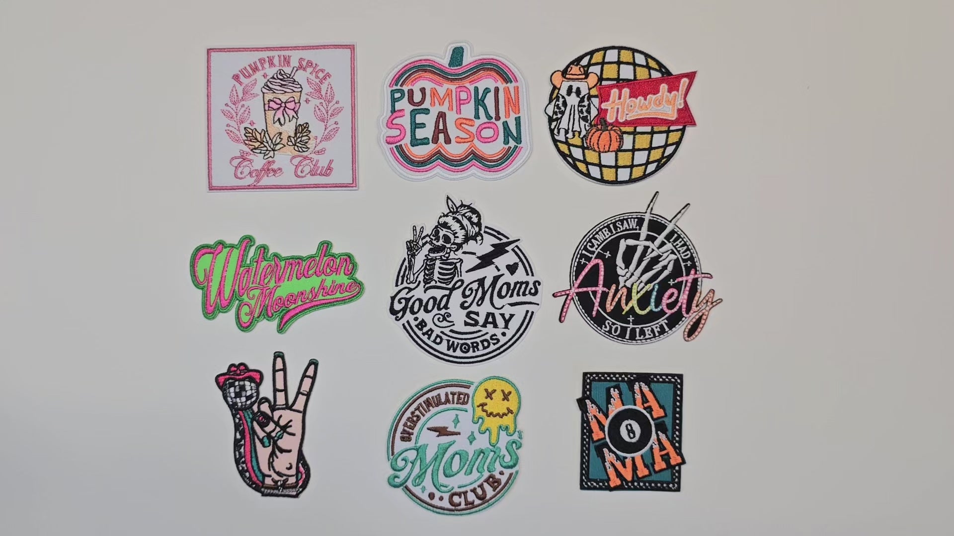 Embroided Patch, Iron on, Glue, Craft supply, Embroidery, Fabric, Meme, funny, Quote, Pumpkin, Spice, Season, Howdy, Watermelon, moonshine, good mom, bad words, Anxiety, Peace, Disco ball, Overstimulated, moms, mama