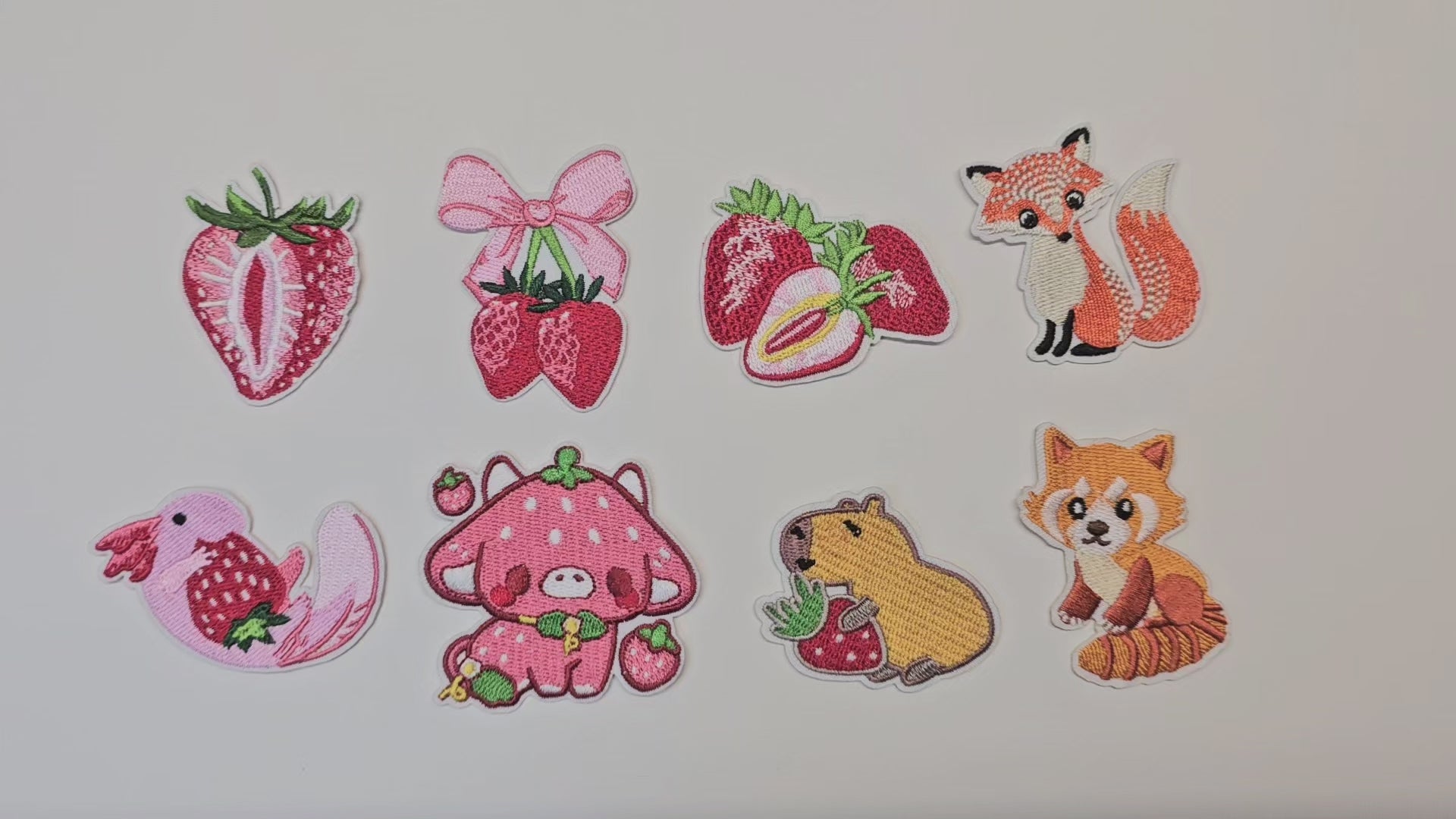 Parche bordado, termoadhesivo, pegamento, material para manualidades, bordado, tela, fresa, capibara, zorro, ajolote, vaca, panda rojo, lazo, bonito, rosa, kawaii