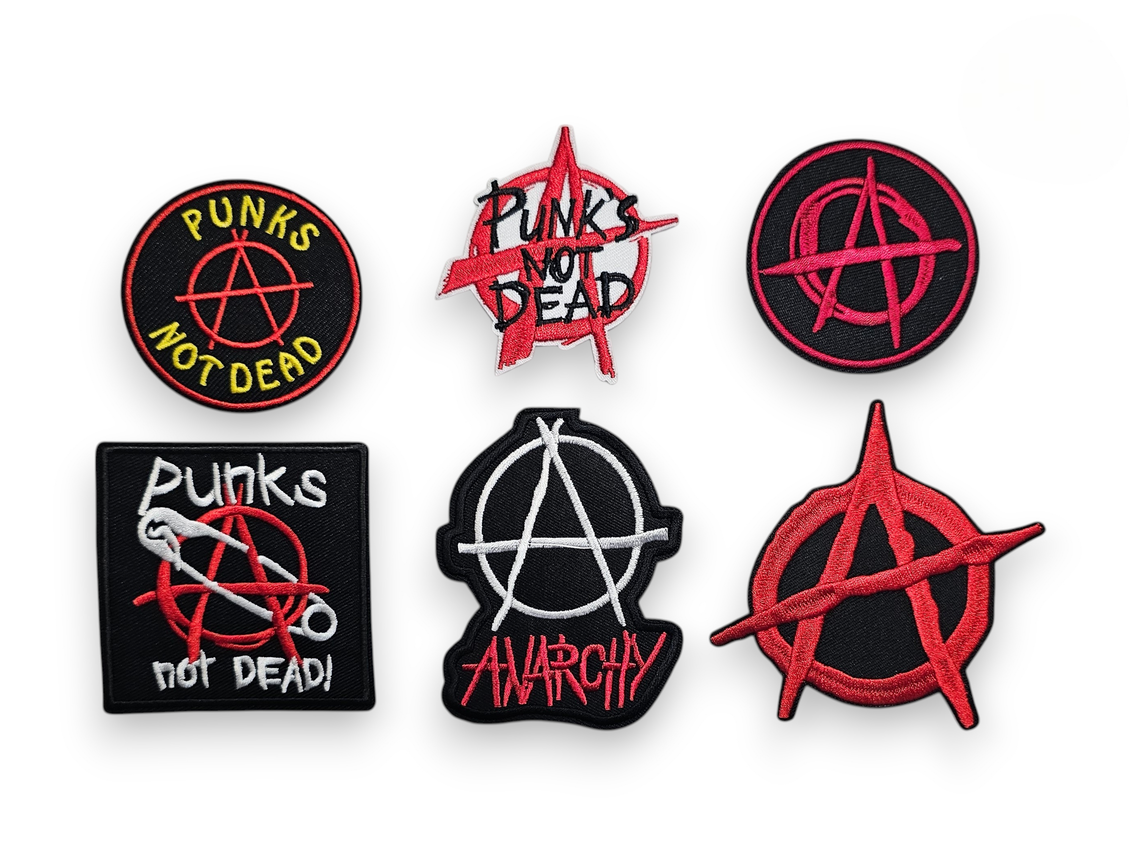 Embroided Patch, Iron on, Glue, Craft supply, Embroidery, Fabric, Punk, Punks not dead, Anarchy, symbol, logo, safety pin