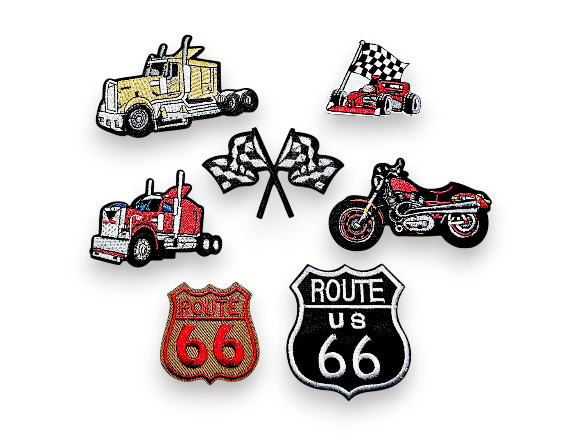 Embroided Patch, Iron on, Glue, Craft supply, Embroidery, Fabric, Van, 18 wheeler, race car, racing, motocycle, moto, route 66, Bike, Harley