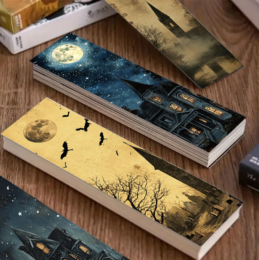Pack of 5, Bookmark, cardboard, papercraft, scrapbooking, Dark, Halloween, Retro, Bat, Pumpkin, Cat, Spider, Mansion, Gothic, RANDOM