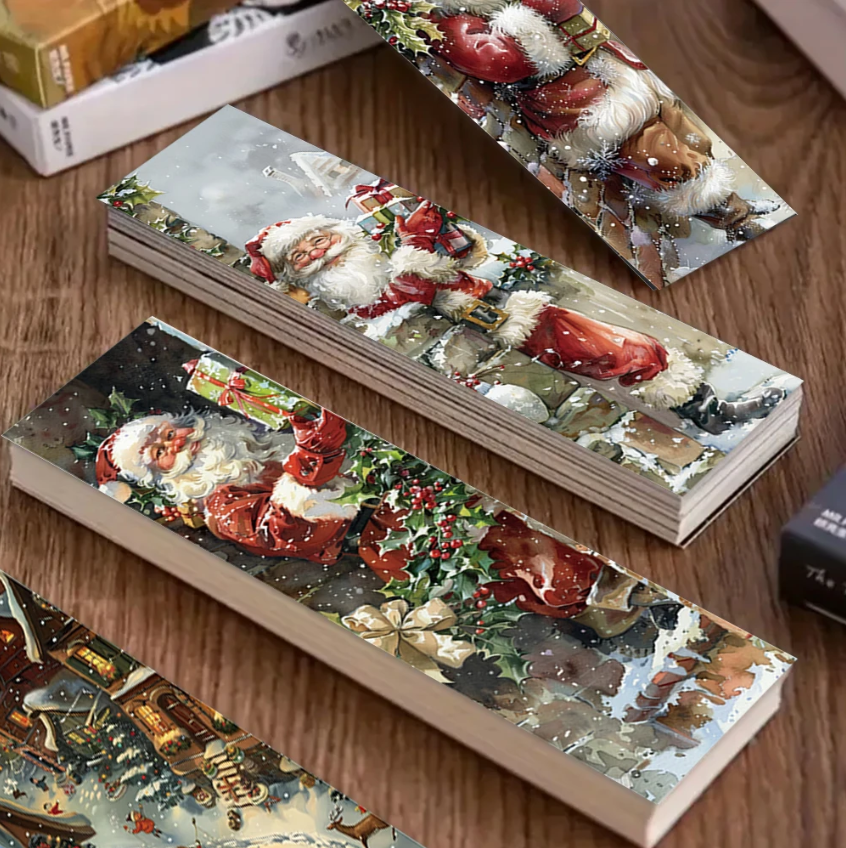 Pack of 5, Bookmark, cardboard, papercraft, scrapbooking, Christmas, Retro, Holiday, Tree, Santa, Snow, Door, Wreath, landscape, RANDOM
