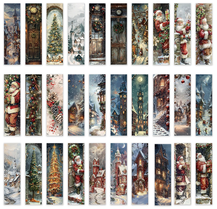 Pack of 5, Bookmark, cardboard, papercraft, scrapbooking, Christmas, Retro, Holiday, Tree, Santa, Snow, Door, Wreath, landscape, RANDOM