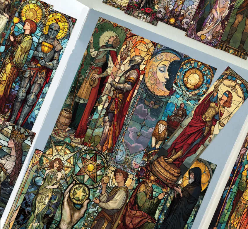 Pack of 5, Bookmark, cardboard, papercraft, scrapbooking, stained glass window, Knight, Medieval, Tarot, card, colorful, Gothic, RANDOM