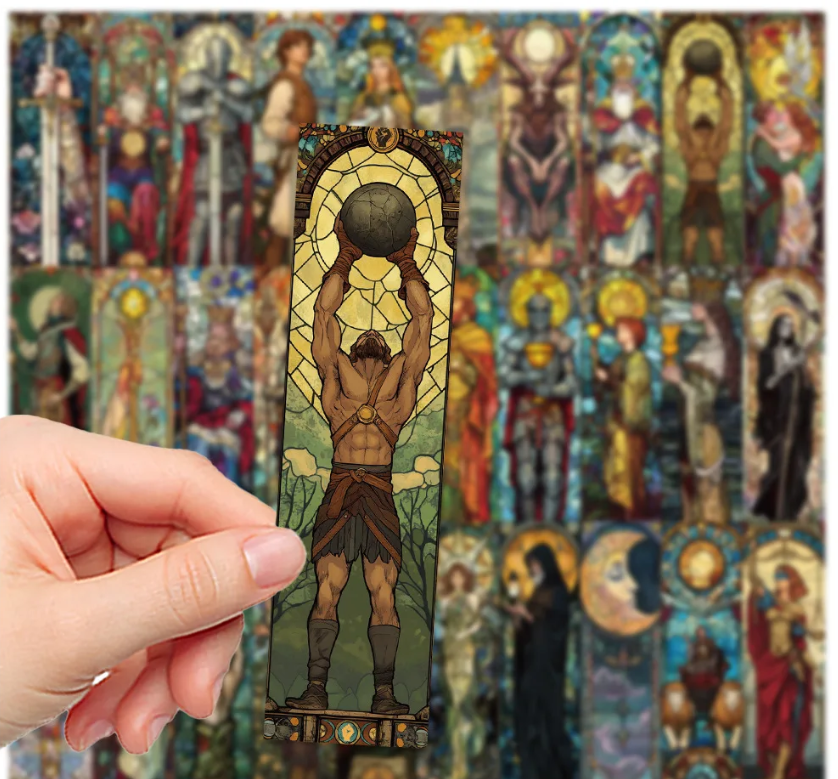 Paquete de 5, marcapáginas, cartón, manualidades de papel, scrapbooking, vidriera, caballero, medieval, tarot, cartas, colorido, gótico, ALEATORIO
