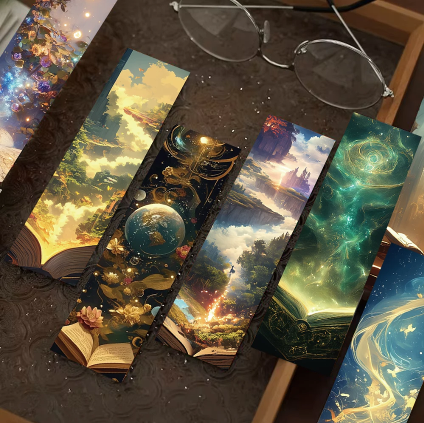 Pack of 5, Bookmark, cardboard, papercraft, scrapbooking, Book, Fantasy, Library, Castle, colorful, Magic, booktok, imagination, RANDOM