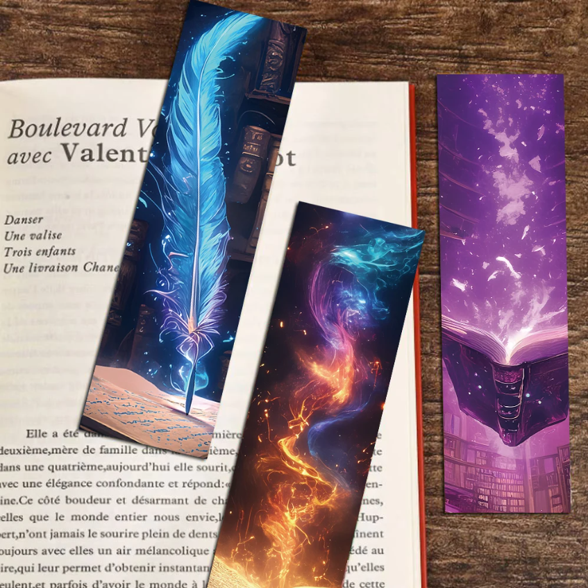 Lot de 5 marque-pages en carton, pour loisirs créatifs, scrapbooking, livres, univers fantastique, bibliothèque, château, couleurs vives, magie, imagination, aléatoires