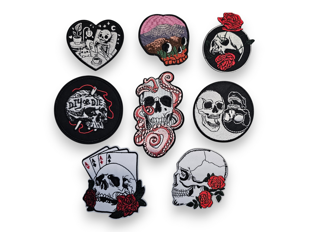 Parche bordado, termoadhesivo, pegamento, material para manualidades, bordado, tela, gótico, Halloween, espeluznante, calavera, corazón, rosa, bricolaje, tentáculo, ying yang, tarjeta