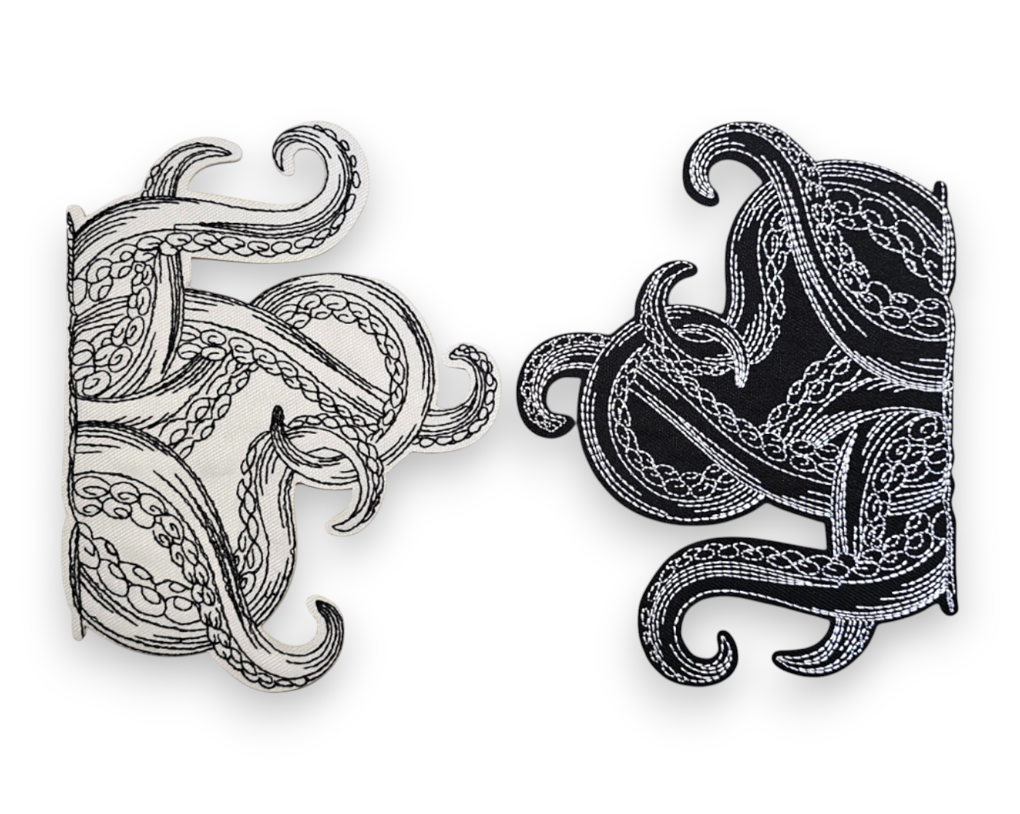 Embroided Patch, Iron on, Glue, Craft supply, Embroidery, Fabric, Tentacles, octopus, steampunk, animal, black, white, medium