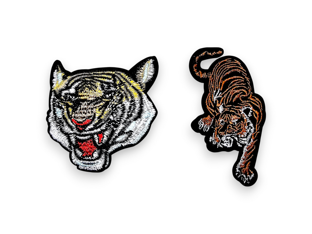 Écusson brodé, thermocollant, colle, matériel de loisirs créatifs, broderie, tissu, tigre, agressif, animal