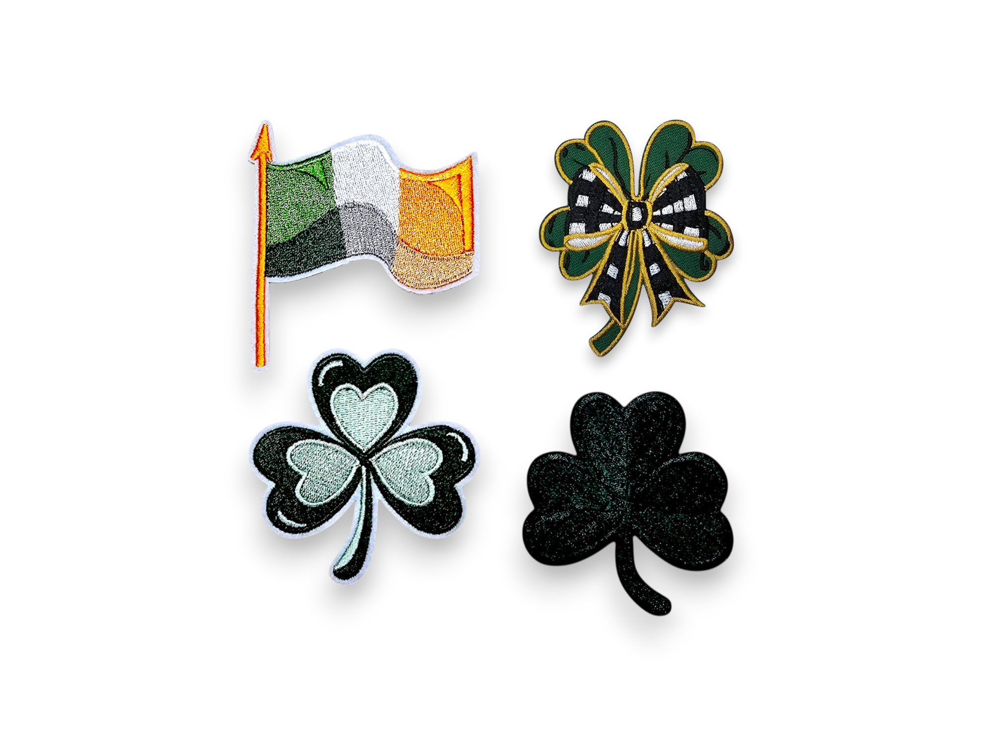 Embroided Patch, Iron on, Glue, Craft supply, Embroidery, Fabric, Irish flag, Clover, St.Patrick, Bow, Green