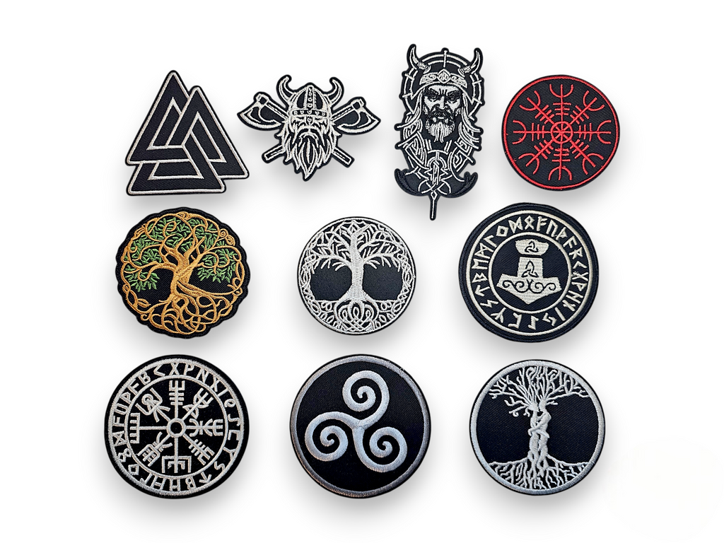 Embroided Patch, Iron on, Glue, Craft supply, Embroidery, Fabric, Viking, Vegvizir, warrior, Yggdrasil, couple, celtic, knot, Valknut, mythology, norse, axe, mjolnir, Triskel, Aegishjalmur